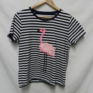 J Crew pink Flamingo sequin knit top blouse striped t-shirt Size Sz Large Lg L